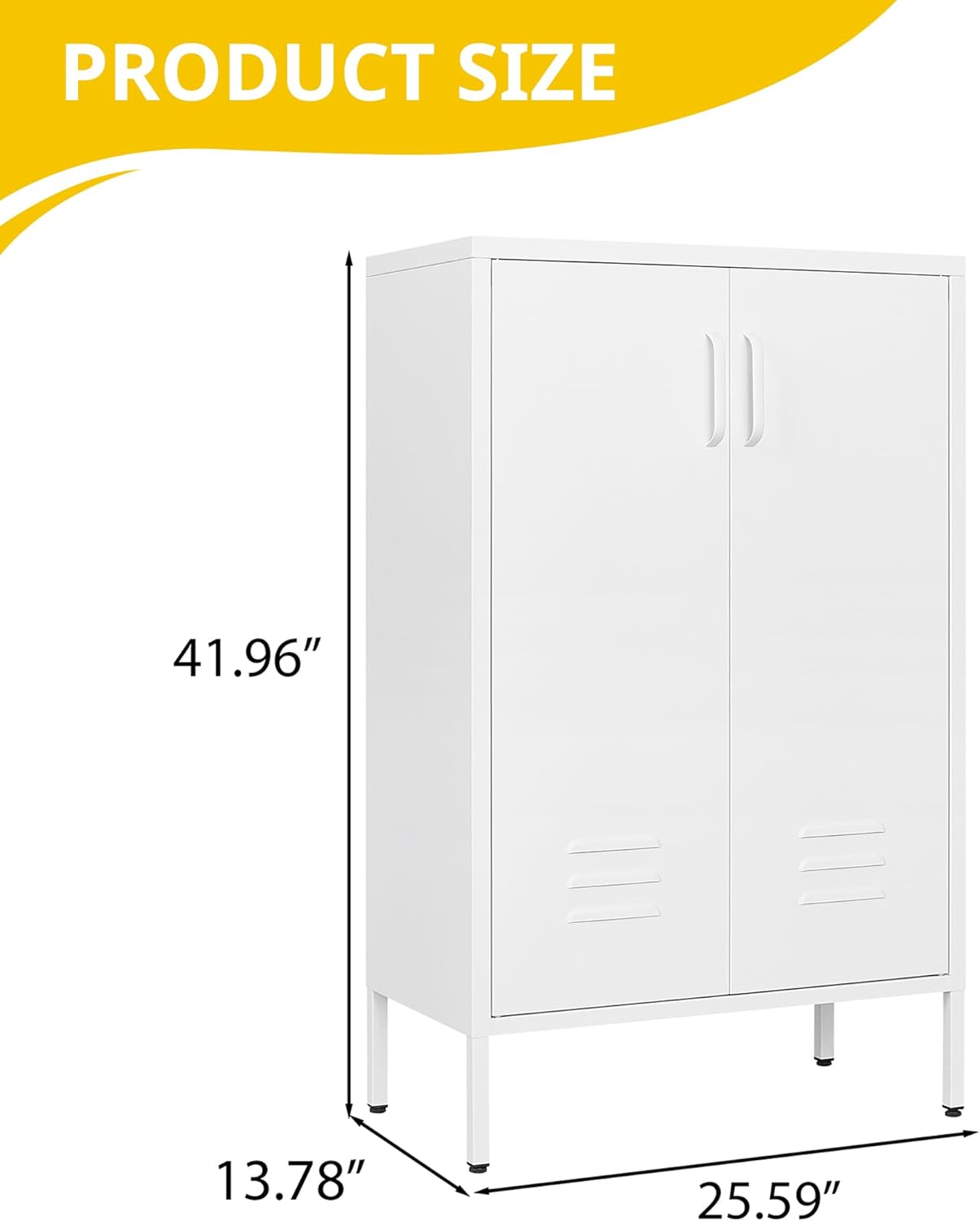 Tenalic Metal Storage Cabinet Small Cabinet with 2 Doors Office Cabinet, 41.96" H Steel Cabinet with Adjustable Shelve, Cabinet for Garage, Kitchen, Office, Living Room-White