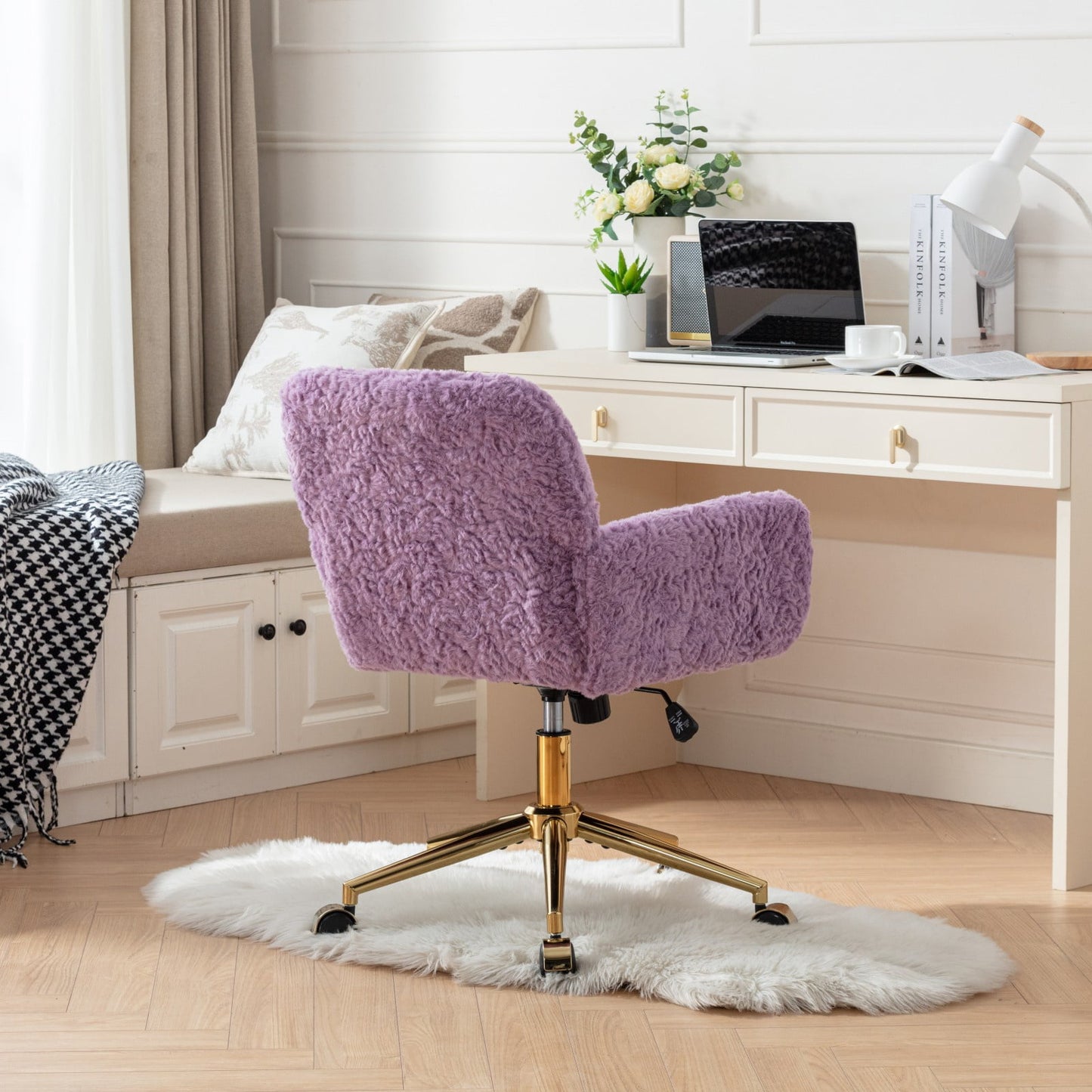 Tenalic  Modern Makeup Chair, 360° Swivel Computer Chair, Mid Back Chair, Living Room Chairs, Purple