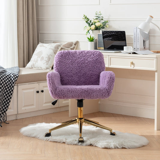 Tenalic  Modern Makeup Chair, 360° Swivel Computer Chair, Mid Back Chair, Living Room Chairs, Purple